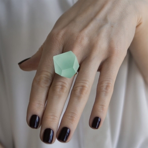 Ring Mint Green 24mm Minimal ring band silver on model.jpg