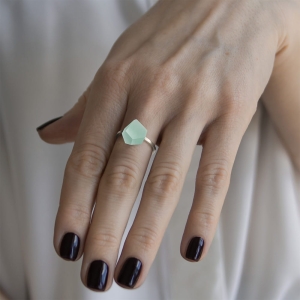 Ring Mint Green 8mm Minimal ring band silver on model.jpg
