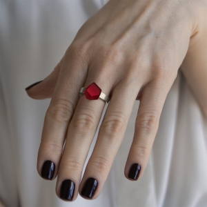 Ring Cherry Red 8mm Signature ring band silver on model.jpg