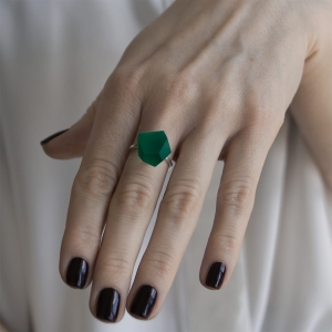 Ring Emerald Green 12mm Minimal ring band silver on model.jpg