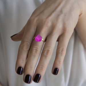 Ring Magenta Pink 8mm Minimal ring band gold-plated on model.jpg