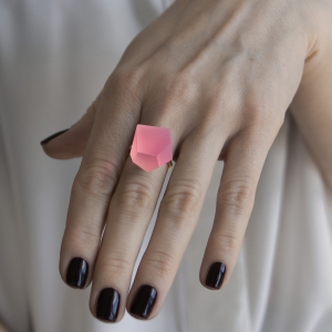 Ring Coral Pink 16mm Minimal ring band gold-plated on model.jpg