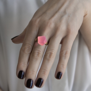 Ring Coral Pink 12mm Signature ring band gold-plated on model.jpg