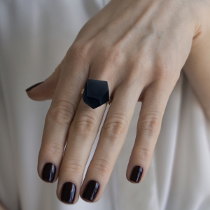 Ring Onyx Black 16mm Signature ring band silver gold-plated on model.jpg