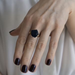 Ring Onyx Black 12mm Signature ring band gold-plated on model.jpg
