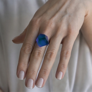 Ring Violet Green Aurora 16mm Minimal ring band silver on model.jpg