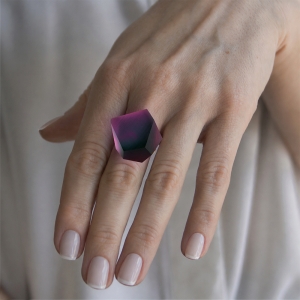 Ring Pink Green Aurora 24mm Minimal ring band silver on model.jpg