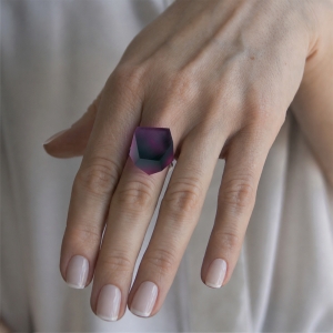 Ring Pink Green Aurora 16mm Minimal ring band silver on model.jpg