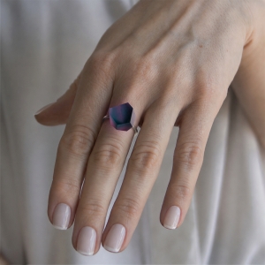 Ring Pink Green Aurora 12mm Minimal ring band silver on model.jpg